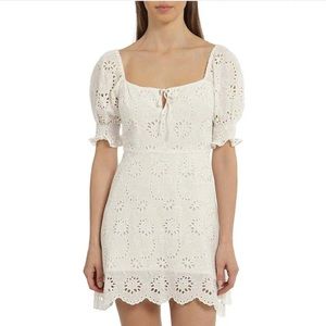 NWT 7 For All Mankind White Eyelet Lace Short Puff Sleeve Mini Babydoll Dress